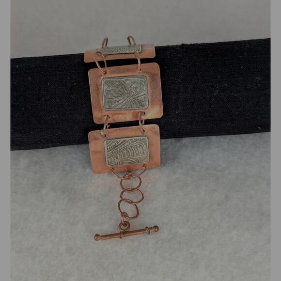Copper links + Etched German silver(nickel) light oxydized 7.75" NWT signed OOAK - Picture 5 of 8